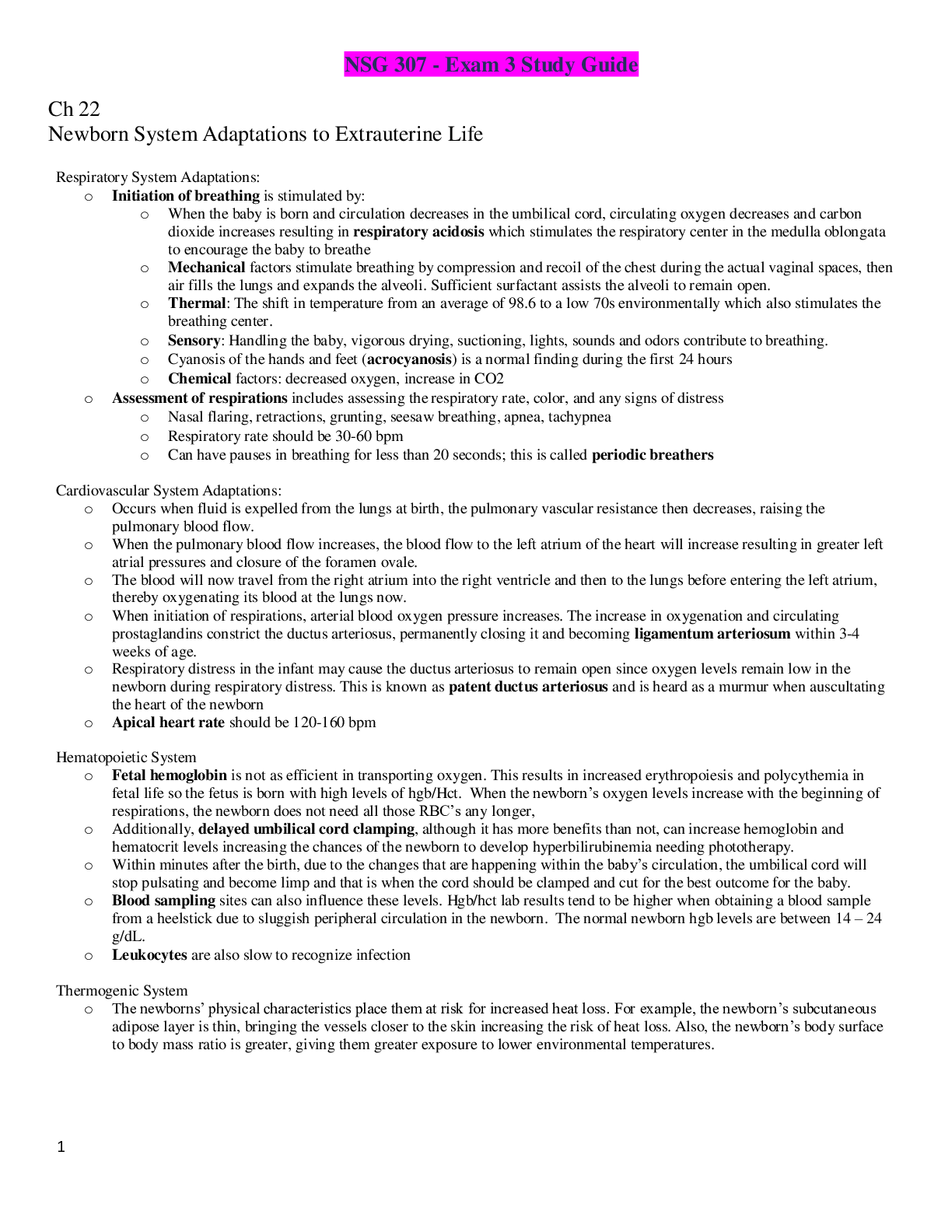 Preview image of NSG 307 - Exam 3 Study Guide document